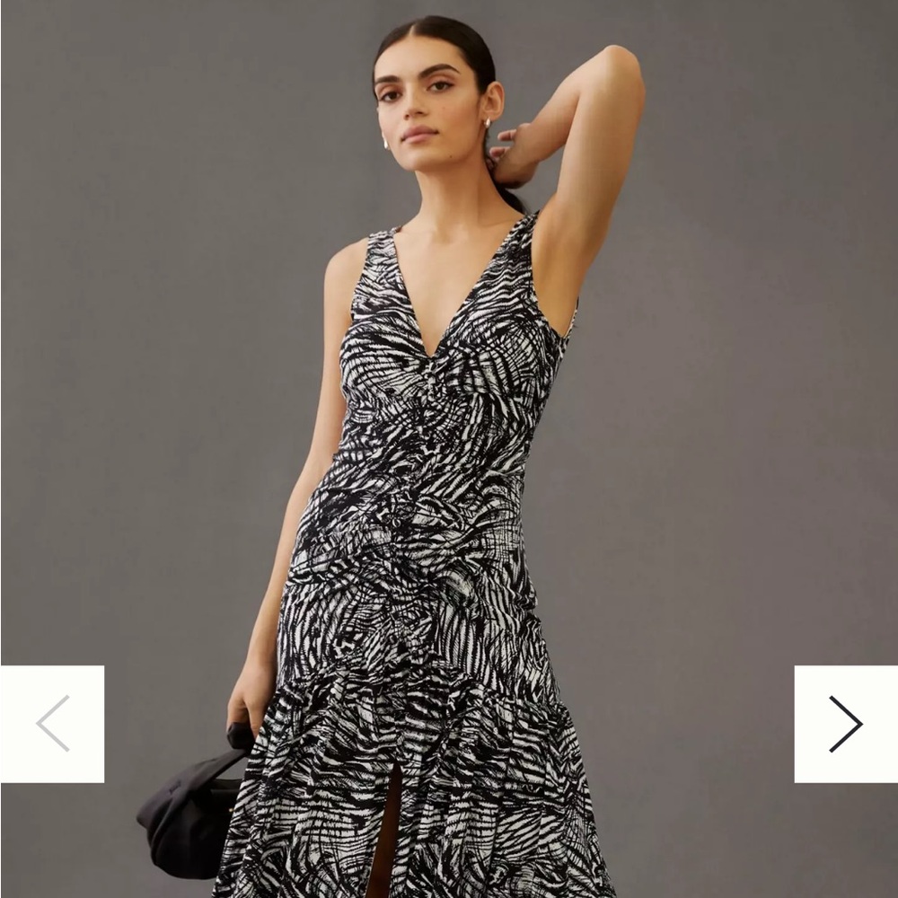 Anthropologie V-neck Ruched Front Maxi Dress